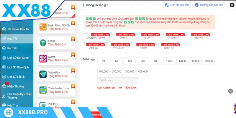 nạp tiền XX88