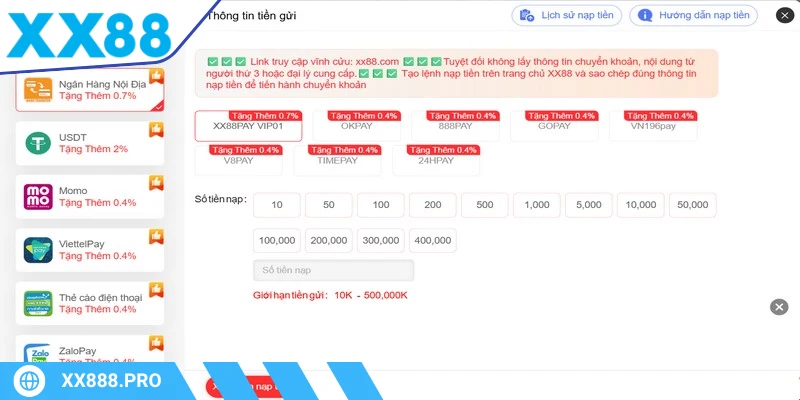 Nạp tiền XX88